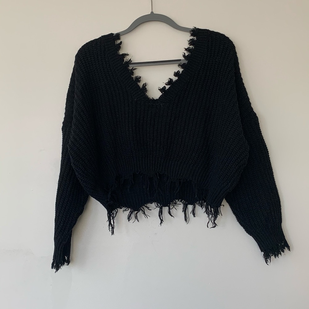 Zaful Oversized Fray Crop Sweater - Picture 8 of 8